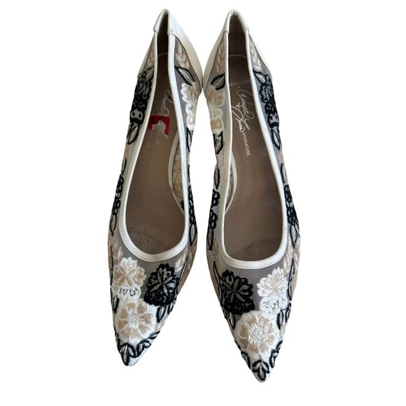 DONALD J PLINER White Floral Mesh Kitten Heels Size 8.5 - Picture 4 of 9